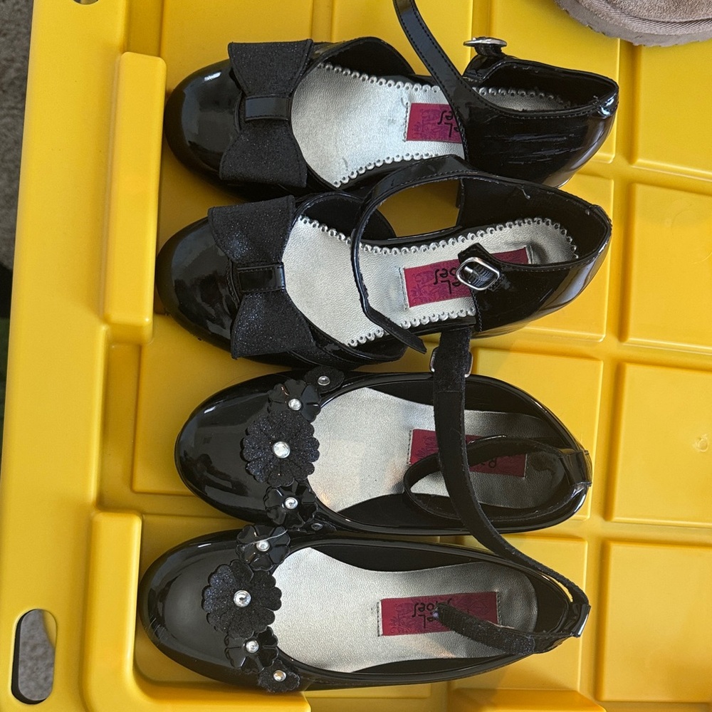 Black Kids Shoes with Bow and Floral Design